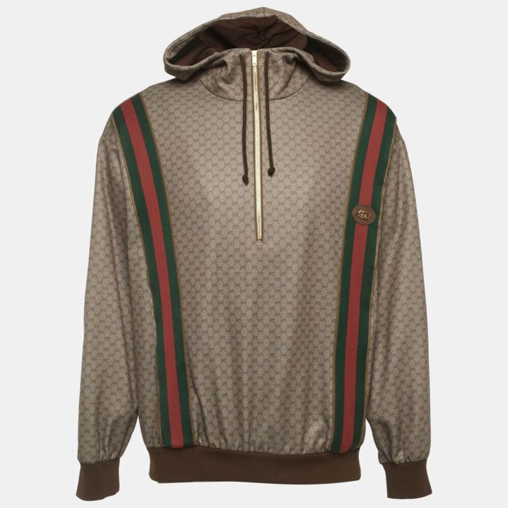Gucci Brown Monogram Jersey Web Trim Hoodie M